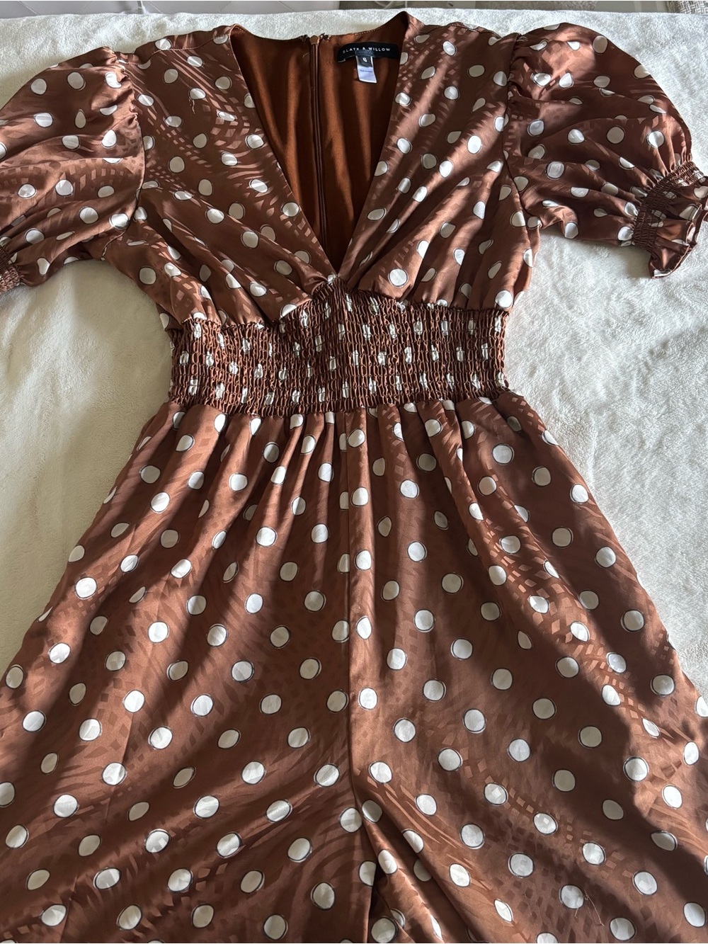 Slate & Willow Rust Brown Polka Dot Smocked Waist Dress